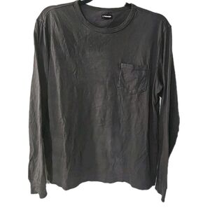 J.‎ Peterman Mens Size Medium Long Sleeve Crew Neck Pocket Charcoal Green Shirt